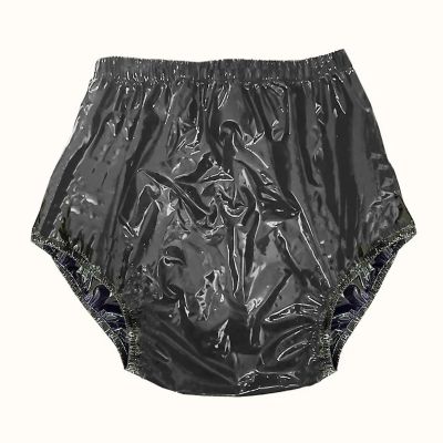 TOVCHEI Adult Pull on Plastic Pants Incontinence Leak-Proof PVC Diapers Cover Soft Quiet Waterproof Safety Pants, Reusable,Black,XL