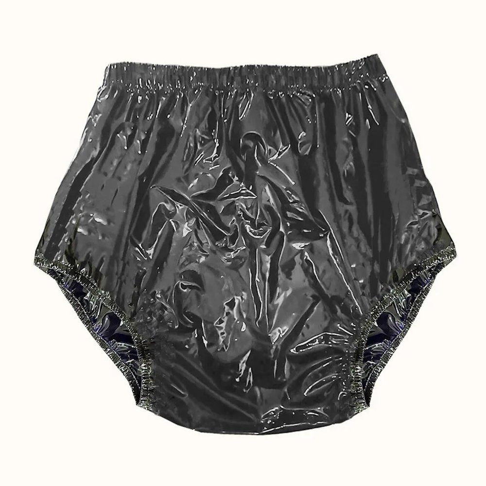 TOVCHEI Adult Pull on Plastic Pants Incontinence Leak-Proof PVC Diapers Cover Soft Quiet Waterproof Safety Pants, Reusable,Black,XL