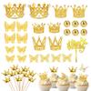 DRWATE 37 Pcs Crown Cake Topper Mini Gold Crown Butterfly Disco Ball Decorations for Women Girls Wedding Birthday Baby Shower Party (Gold) view 1