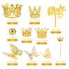 DRWATE 37 Pcs Crown Cake Topper Mini Gold Crown Butterfly Disco Ball Decorations for Women Girls Wedding Birthday Baby Shower Party (Gold) view 2