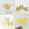 DRWATE 37 Pcs Crown Cake Topper Mini Gold Crown Butterfly Disco Ball Decorations for Women Girls Wedding Birthday Baby Shower Party (Gold) view 3