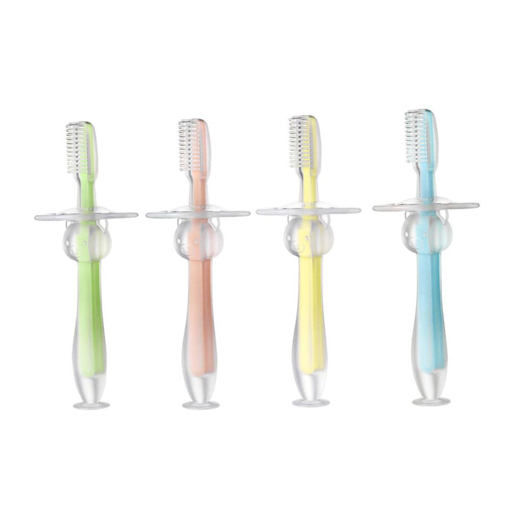 Anneome 4pcs Silicone Teether Toothbrush for Boys and Girls Soft Bristles Suction Base Training Brush