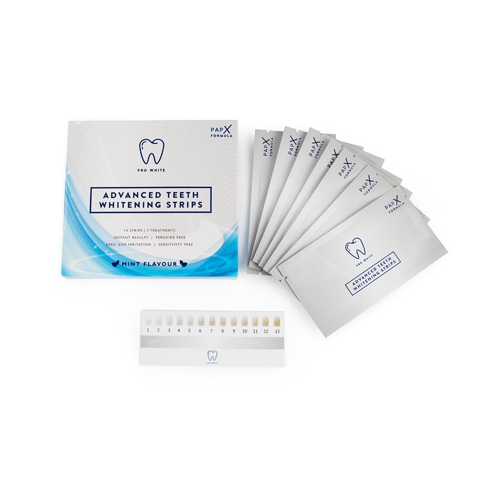 Pap-X Pro White Whitening Strips Professional Advanced Formula 100% Safe for Enamel Vegan for Sensitive Teeth Rapid Results 14 Strips - 7 Treatments
