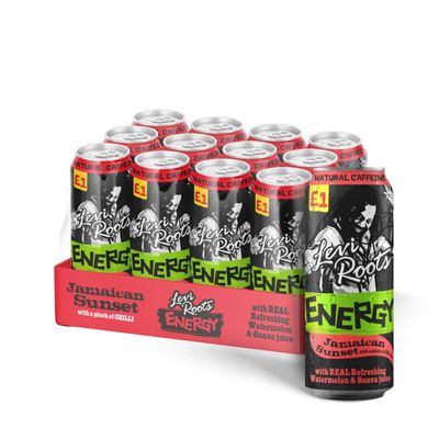 Levi Roots Jamaican Sunset Carbonated Juicy Watermelon and Guava Flavoured Prime Energy Drinks 500ml (case of 12)