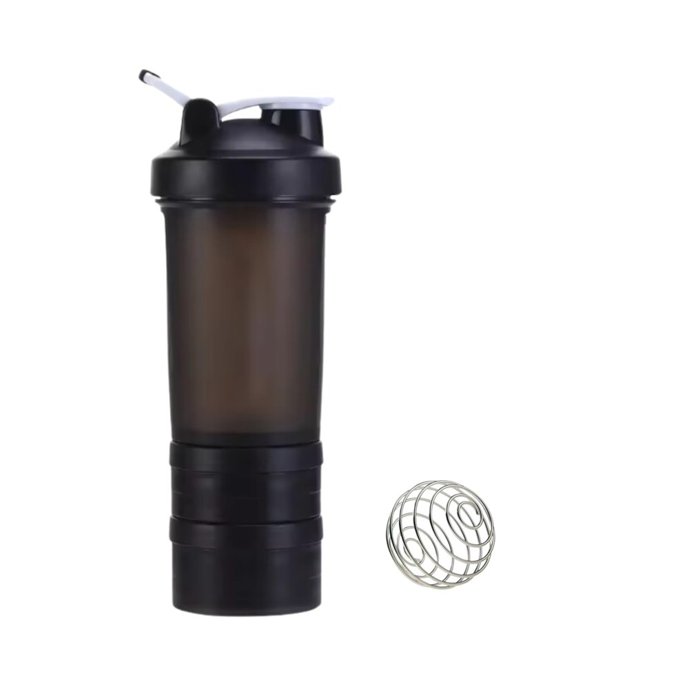 Fittify Protein Shaker Bottle with Storage Compartments | Pre-Workout, Protein, Supplements | 16.9 oz (500 ml) [Black]