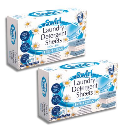 Swirl Fresh Clean Scent Laundry Detergent Sheets 2-Pack Bundle - 40 Eco-Friendly Washing Sheets for Effortless, No-Mess Laundry Experience by Great British Home