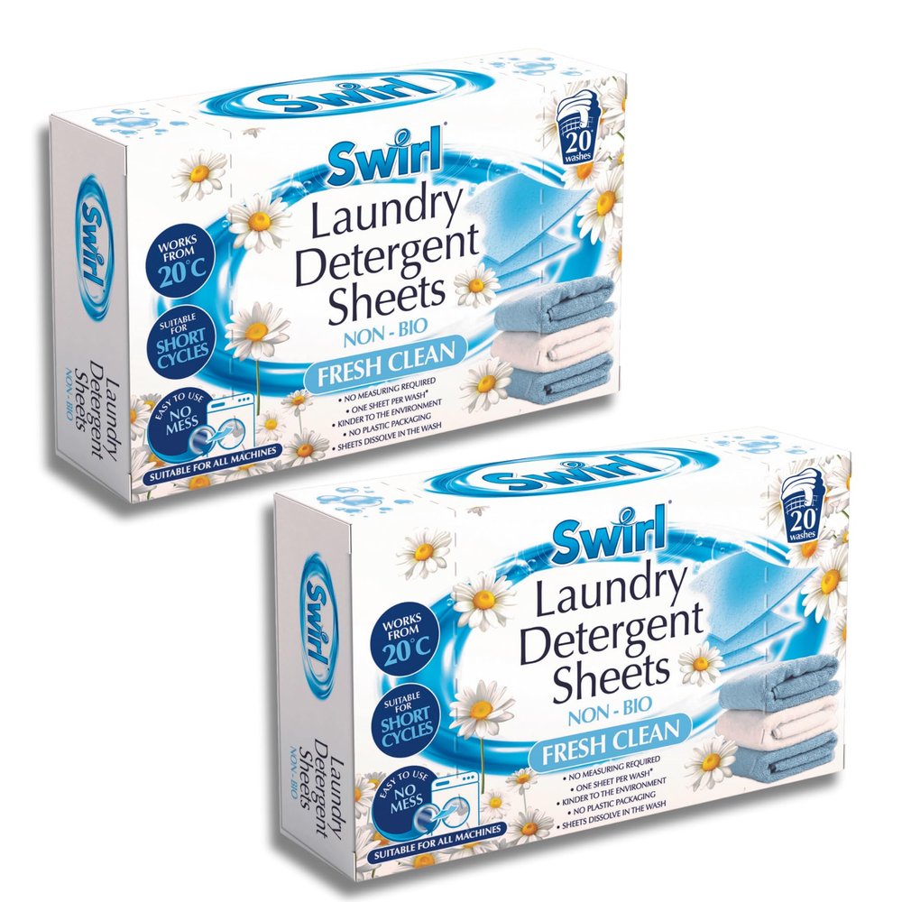 Swirl Fresh Clean Scent Laundry Detergent Sheets 2-Pack Bundle - 40 Eco-Friendly Washing Sheets for Effortless, No-Mess Laundry Experience by Great British Home