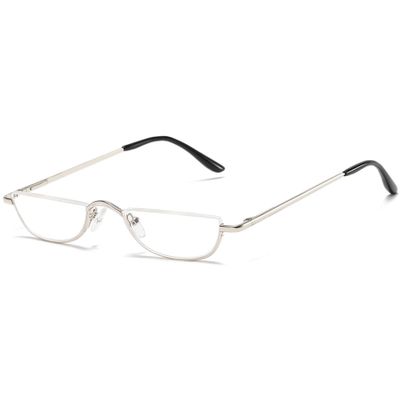 Lanomi Half Moon Reading Glasses Men Women Semi Round Clear Lens Readers Slim Metal Half Frame HD Eyeglasses Silver 1.75
