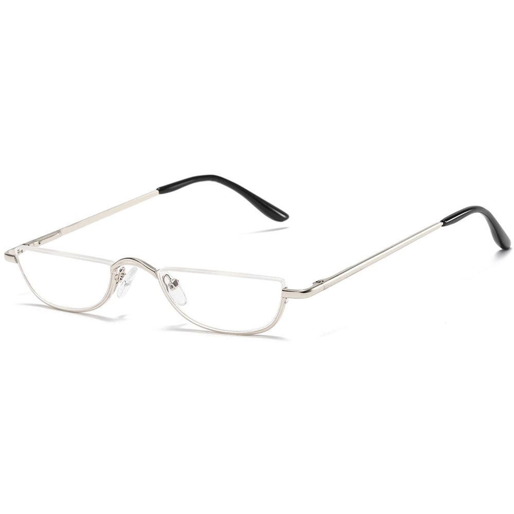 Lanomi Half Moon Reading Glasses Men Women Semi Round Clear Lens Readers Slim Metal Half Frame HD Eyeglasses Silver 1.75