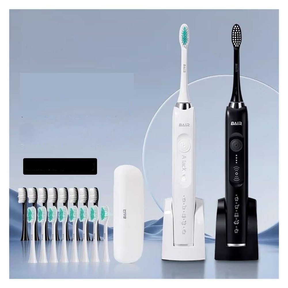 BAIR X1 Electric Toothbrush Set 2 Sets, Sonic Rechargeable Soft Vibration Automatic Toothbrush (32-33, 3435, 36-37, 38-39, 40-41, 42-43, 44-45, 46-47 : Black and White 2 Pack)