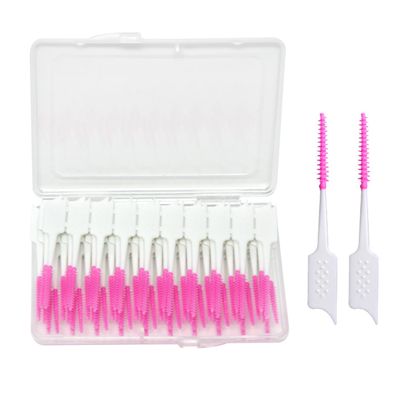 320 Pieces Dual-Head Interdental Brushes, Silicone Tooth Floss Picks & Toothpick 2-in-1,Silicone Dental Brushes Tooth Floss Picks, Portable Pink Dental Floss Sticks Toothpick for Braces Teeth Cleaning