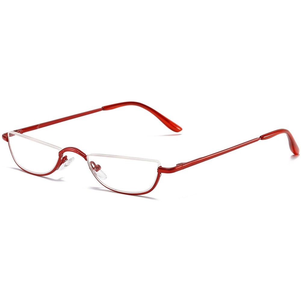 Lanomi Half Frame Reading Glasses Semi Round Men Women Spring Hinges Metal Readers Clear Lens Slim Half Moon Eyeglasses Red 3.0