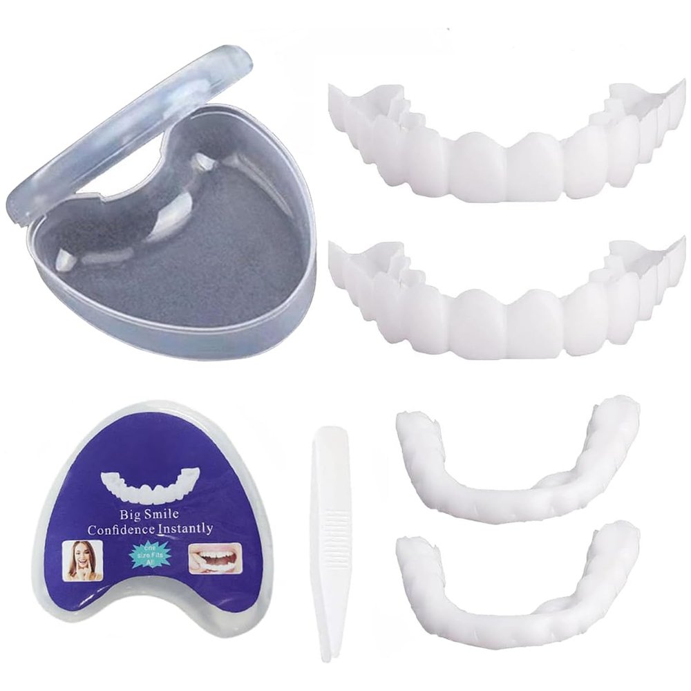 Dazzluxe Instant Veneers Fake Teeth, 4 Pair Temporary Fake Teeth for Women And Men, Nature And Comfortable Teeth Veneers To Regain Confident Smile