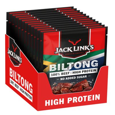 Jack Links Biltong Jerky Original - 12-Pack (12 x 20 g) - Gluten-Free Meat Snack - High-Protein Dried Meat for Gym, Fitness, Outdoor - Low-Calorie Protein Snacks - Beef Chips