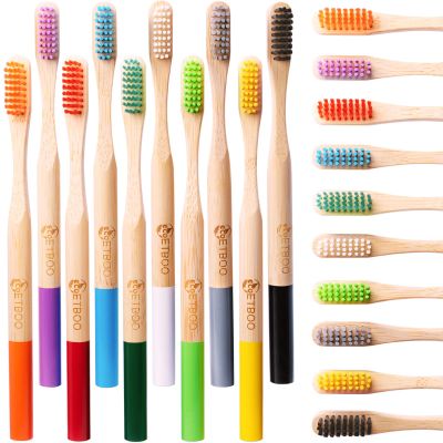 Bamboo Toothbrushes Middle Hard Bristles for Adults 10 Pack, Wooden Toothbrush Family Set Natural Organic Tooth Brush (Multi-Color 20p)