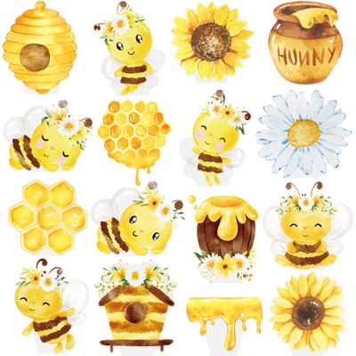 Bee Cupcake Toppers 48pcs Bee Cupcake Picks Baby Shower Cake Decorations for Bee Theme Baby Shower Kids Birthday Party Decorations Supplies