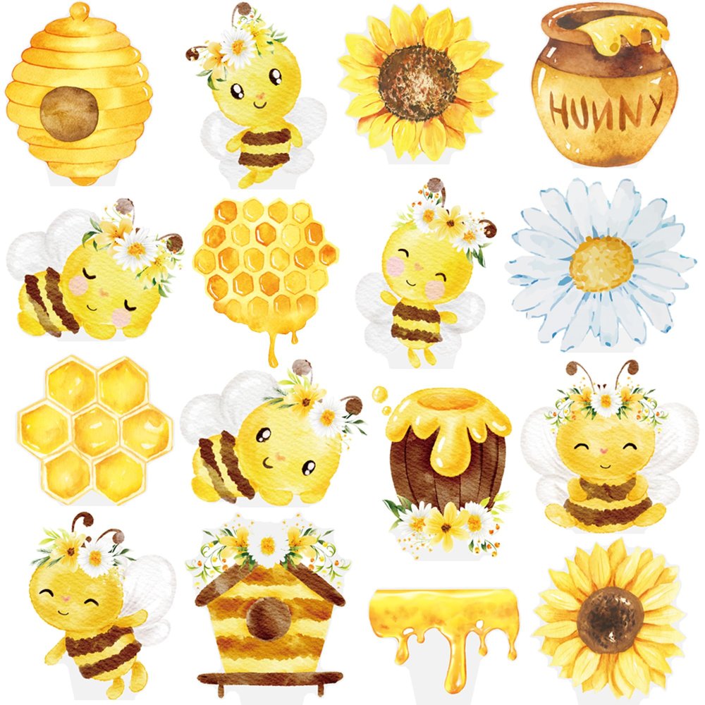 Bee Cupcake Toppers 48pcs Bee Cupcake Picks Baby Shower Cake Decorations for Bee Theme Baby Shower Kids Birthday Party Decorations Supplies