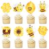 Bee Cupcake Toppers 48pcs Bee Cupcake Picks Baby Shower Cake Decorations for Bee Theme Baby Shower Kids Birthday Party Decorations Supplies view 2