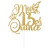 Glittery Mis Quince 15 Cake Topper, Mis 15 Aos Cake Decorations, Hello 15, Happy 15th Birthday Party Decorations for Girls Gold view 1