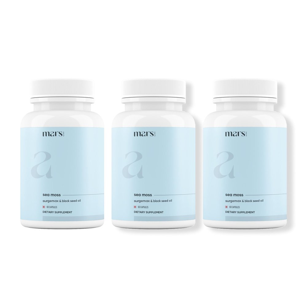 Mars by GHC Sea Moss Caps Surge Natural | Packed with 84 Essential Minerals | Powered with Black Seed Oil, Ashwagandha & Vitamin D3 | Overall Well-Being | 180 Capsules | Pack of 3