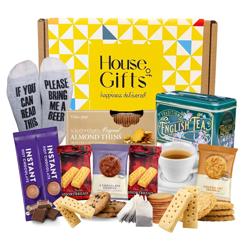 Birthday Gifts Hamper for Men | Mens Hamper Including Novelty Socks, Almond Thins, Buttery Shortbreads, Traditional Afternoon Tea Tin and Crunchy Biscuits | Ideal for Dads, Husband or Grandad