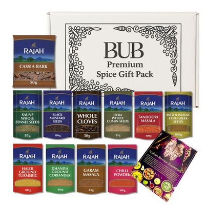 BUB Premium spices for cooking - Indian Spice Kit  11 Premium Rajah Spices + 10-Recipe Booklet - Perfect Refill for Kitchen Spice Tins, Masala Dabba (Pack of 11)