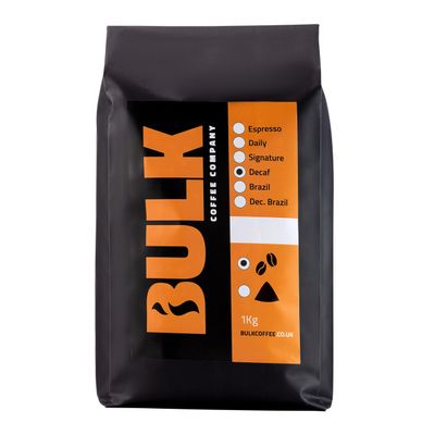BULK Coffee Decaf Beans 1kg, Full Medium Roast, Hand Roasted Swiss Water Decaffeinated Coffee