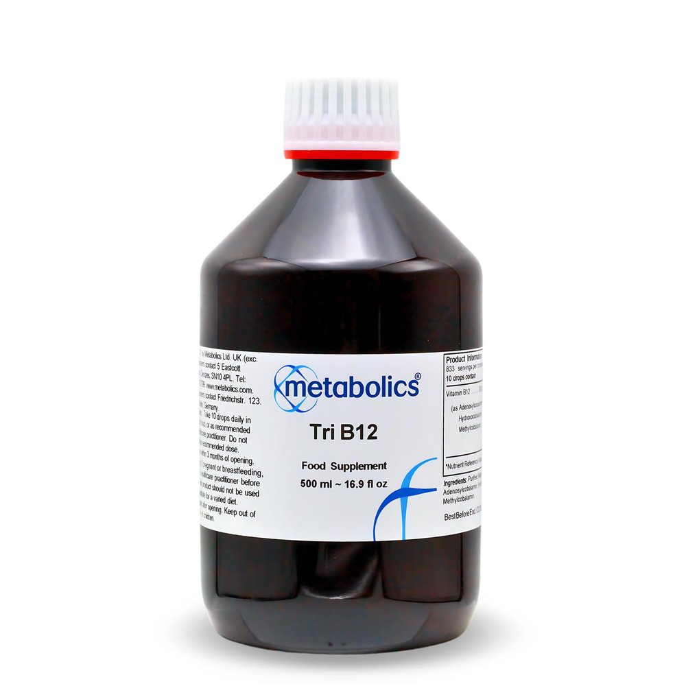 Metabolics Tri-b12 Complex Liquid | Containing All 3 Natural Cobalamins Methylcobalamin, Hydroxocoblamin- and Adenosylcobalamin- No additives (500ml)