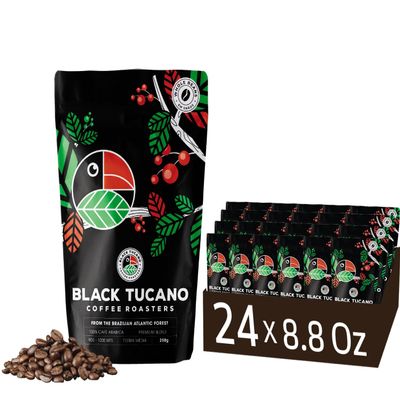 Black Tucano Brazilian Specialty Medium Roast Premium Blend Coffee - Premium 86+ Points Whole Bean - 250g 24 Pack