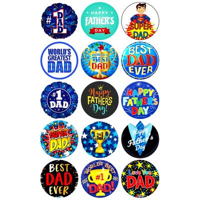 15 x Father's Day Party Pack Blue Edible Wafer or Icing Cupcake Topper Fun Dad Party Cake Decorations Perfect For Brownies Cookies Muffins & More! (Edible Wafer Card)