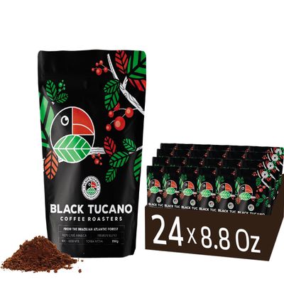 Black Tucano Brazilian Specialty Medium Roast Premium Blend Coffee - Premium 86+ Points Ground - 250g 24 Pack