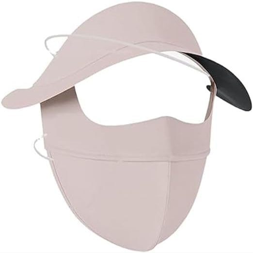 Hikaka Ice Silk Vinyl Full Face Sunscreen Mask, UV Protection Cooling Mask, Summer Women's Sun Protection Hat Ear-Hook Adjustable Straps (Pink)