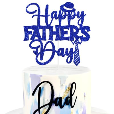Happy Father's Day Cake Topper,Feliz Dia Papa, Best Dad Ever,Father's Day/Birthday Party Decorations Supplies, Blue Glitter