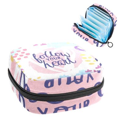 Sanitary Napkin Storage Bag, Follow Your Heart Colorful First Period Kit Bag for Girls Women, Menstrual Cup Pouch Feminine Menstruation Tampon Bags Holde