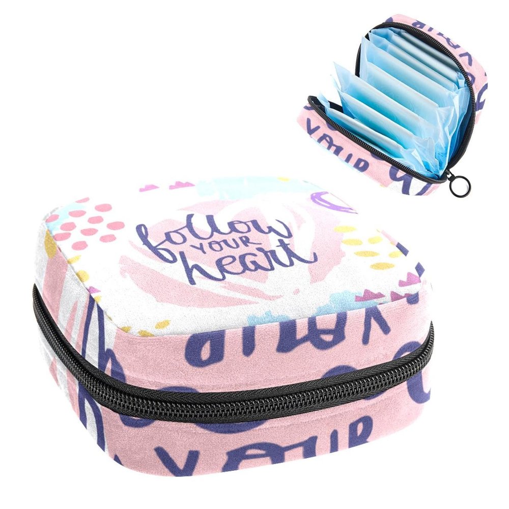 Sanitary Napkin Storage Bag, Follow Your Heart Colorful First Period Kit Bag for Girls Women, Menstrual Cup Pouch Feminine Menstruation Tampon Bags Holde