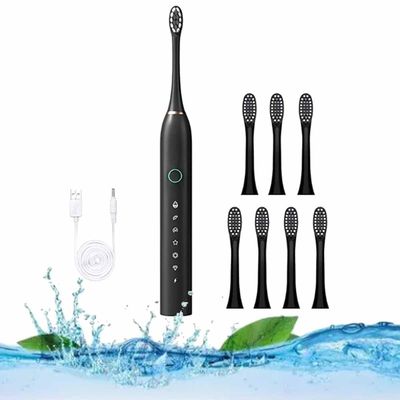 Adult Electric Toothbrush with 8 Brush Heads, 6 Cleaning Modes and Smart Timer IPX7 Soft Bristles Toothbrush,USB Rechargeable Toothbrush (Color : Black)
