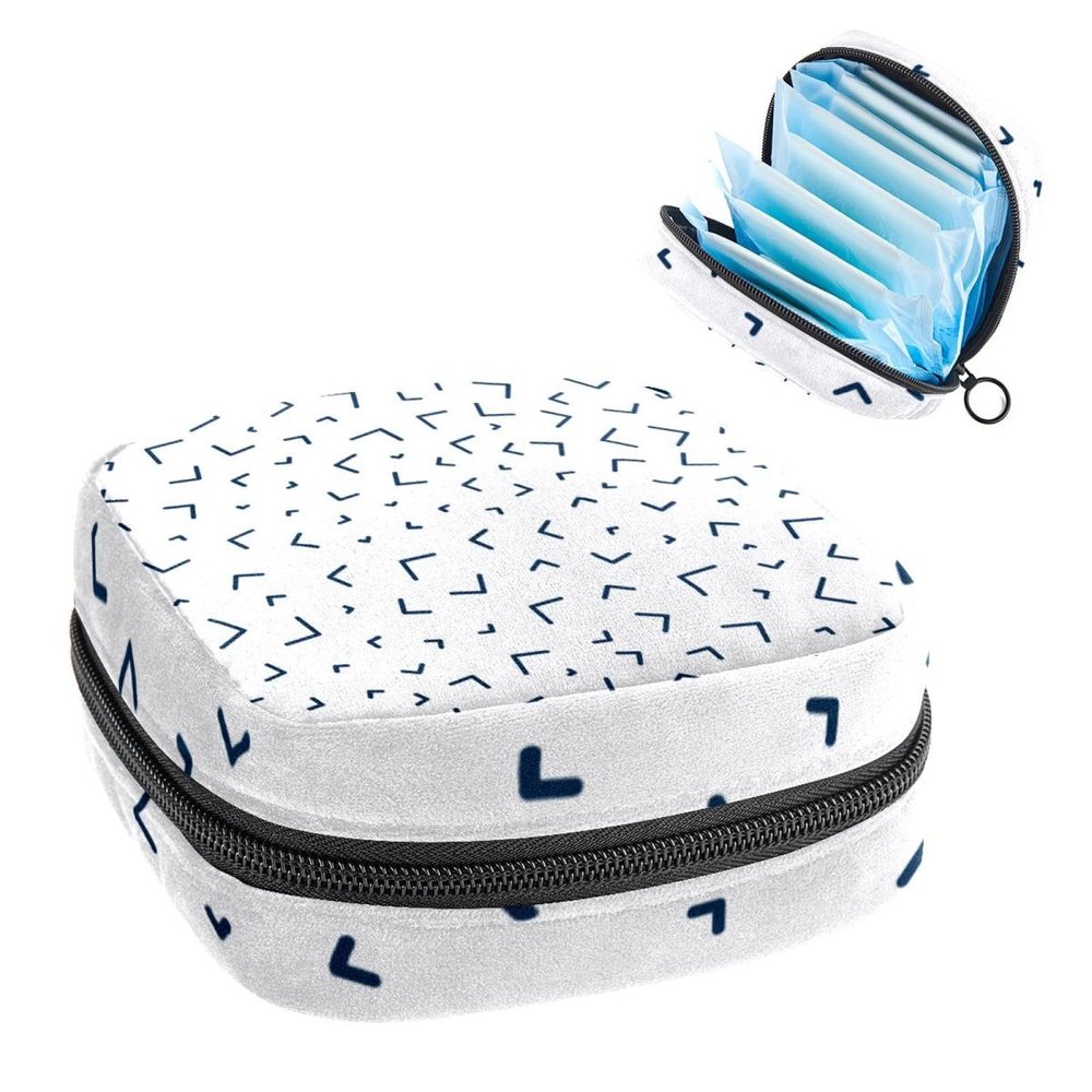 Memphis Black Right Angle First Period Kit for Girls, Tampon Pantyliners Menstrual Purse, Nursing Pad Holder with Zipper, Sanitary Collect Napkin Bag Organizer
