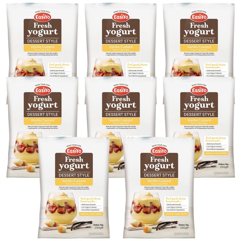 EasiYo Yogurt Dessert Vanilla Custard, 8 Pack | Each Sachet Makes 1 kg Yoghurt