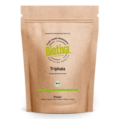Triphala Organic Powder 1kg (2x500g) - from Amalaki Haritaki Bibhitaki - Ayurveda Biotriphala - Bottled and Controlled in Germany - 100% Vegan - Biotiva