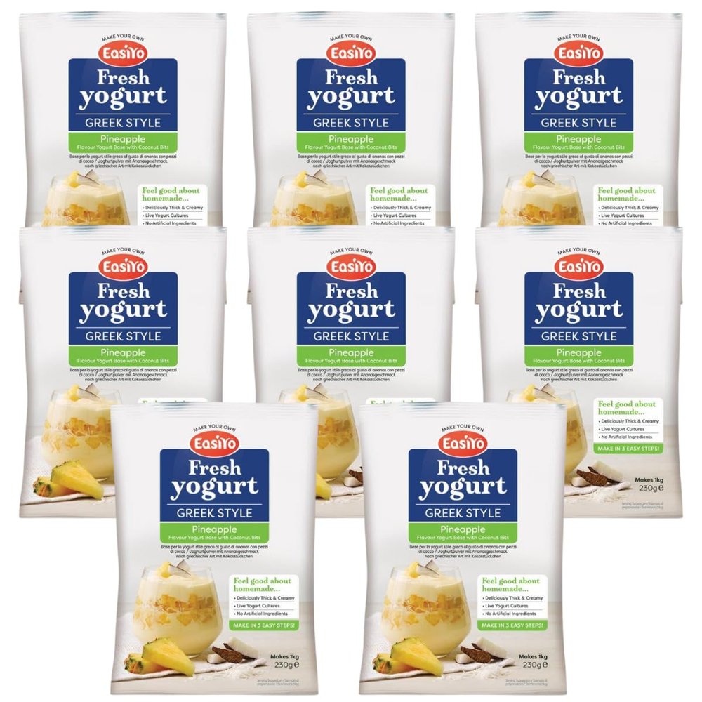 EasiYo Yogurt Greek Style Pineapple With Coconut Bits 8 Pack Yoghurt