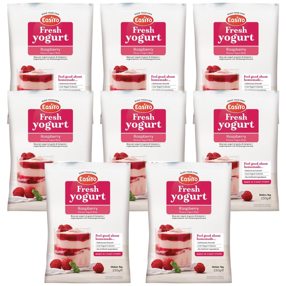 EasiYo Yogurt Raspberry, 8 Pack | Each Bag Makes 1 kg Yoghurt