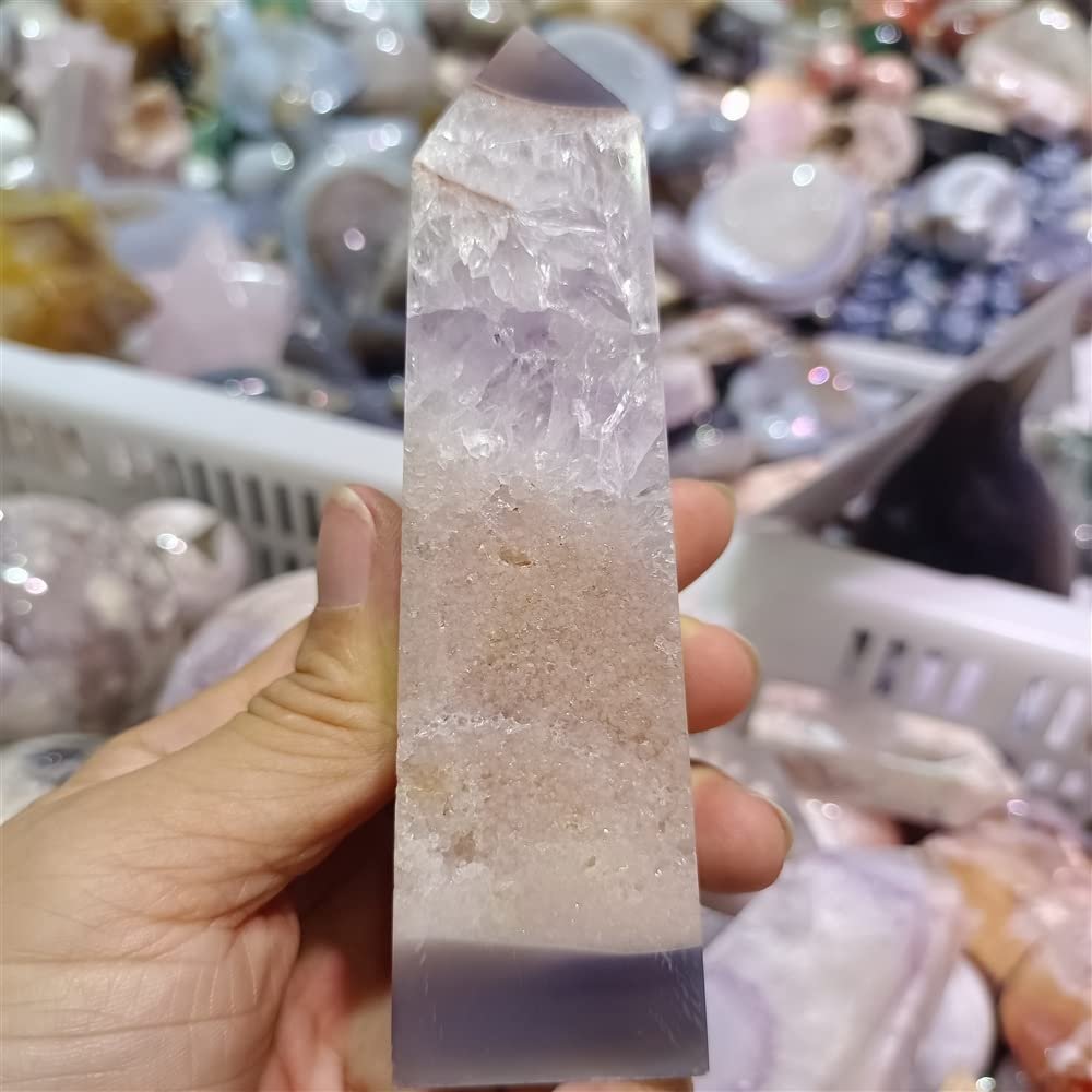 BIANMTSW Home Collections Natural Magic Natural Violet Agate Stone Column Crystal Home Office Decoration Craft Gifts (Size : 300-350g)