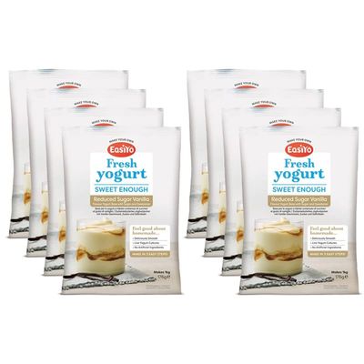 EasiYo Yogurt Sweet Enough Vanilla Reduced Sugar, 8 Pack | Each Sachet Makes 1 kg Yoghurt