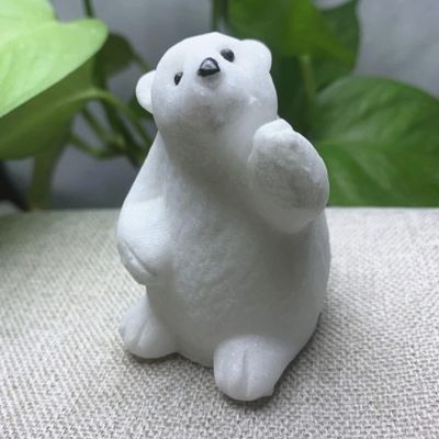 CZAOINCU Home Collections Polar Bear Statue Crystals and Stones Natural White Jade Stone Handmade Cute Animal Gemstone Carved Sculpture Gift Home Decor 1pc (Color : Gold, Size : Blue)