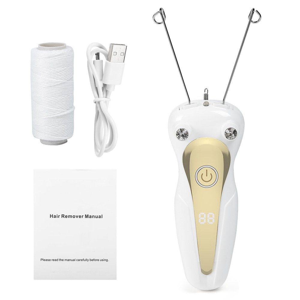 Electric Threading Epilator Women's Electric Thread Epilator Facial Hair Remover for Women Physical Threader Hair Remover Epilator Women's Face Epilator for Arms and Legs (Gold)
