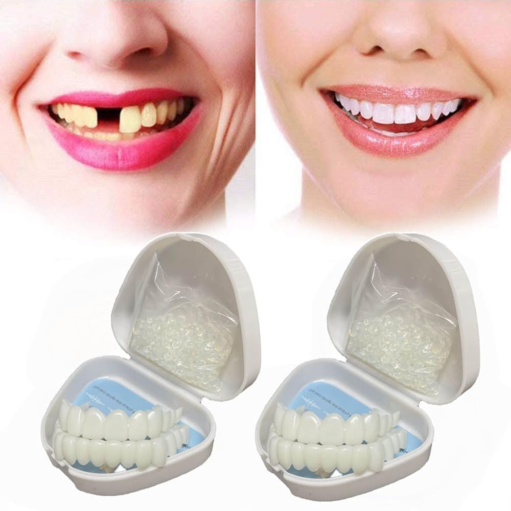 Flipped Warmth 2 Pairs False Teeth Upper & Lower Veneers Teeth Instant Veneers Snap on Dentures for Missing Teeth Temporary Denture Cosmetic Clip in Veneers Teeth for Women