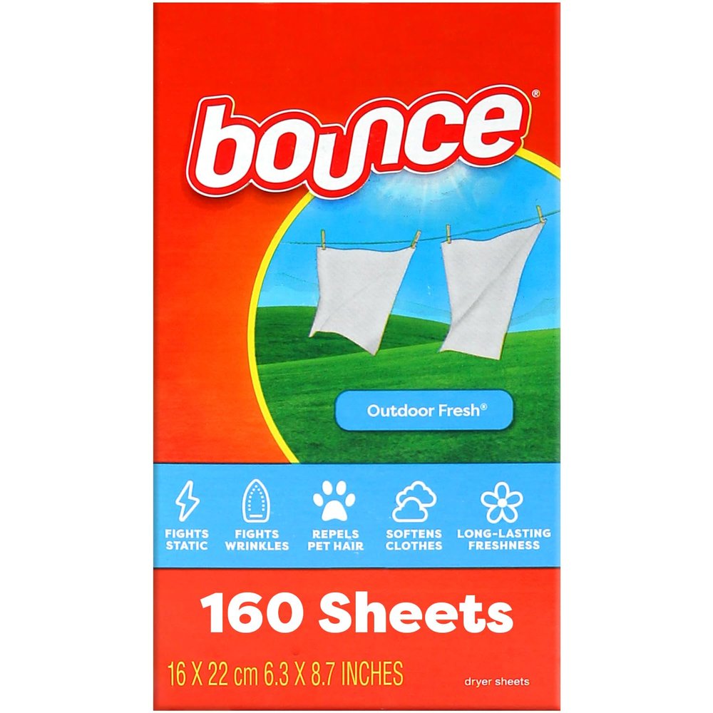 Bounce Dryer Sheets - Fresh Scent, Long-Lasting Softener for Tumble Dryer, Reduces Wrinkles, Softens Fabrics, Repels Lint and Hair (160 Count)