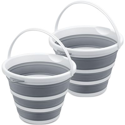 2-Pack Collapsible Bucket 2.6 Gal/10L, BPA-Free - Space-Saving, Portable Foldable Water Pail for Versatile Use, Home, Outdoors, Car Wash, Camping, Fishing - Grey