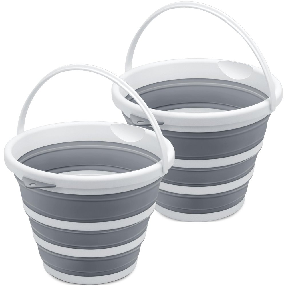 2-Pack Collapsible Bucket 2.6 Gal/10L, BPA-Free - Space-Saving, Portable Foldable Water Pail for Versatile Use, Home, Outdoors, Car Wash, Camping, Fishing - Grey