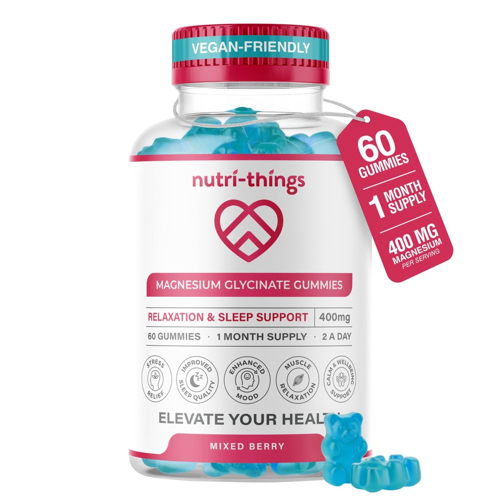 Magnesium Glycinate Gummies Adult - Mixed Berry Flavor, 400mg High Absorption Magnesium Chewable for Stress Relief, Sleep & Muscle Relaxation - Non-GMO, Gluten-Free - 60 Count, 30-Day Supply